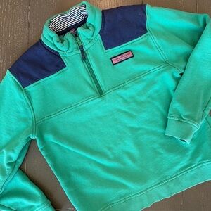Vineyard Vines Boys Green and Blue Shep Quarter-Zip Pullover • Size XL